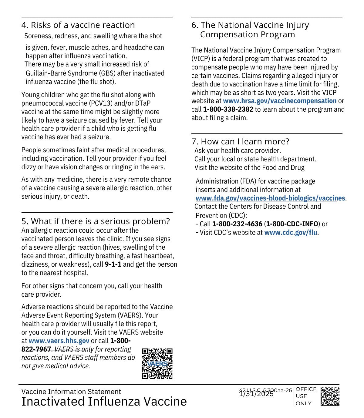Vaccine Information Statement – Influenza Vaccine page 2